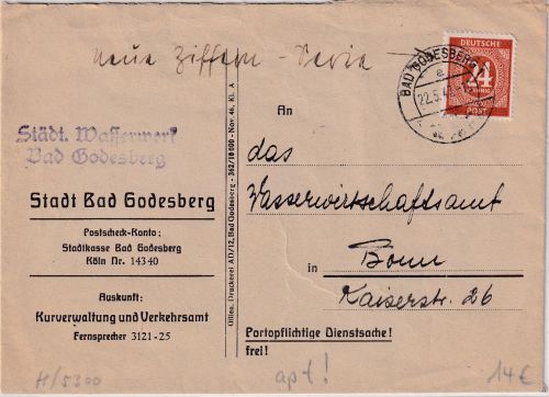 All.Bes. - Bad Godesberg nachträglich entwertet apt. Stpl. Brief n. Bonn 1947