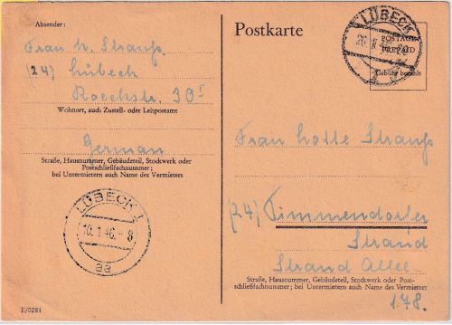 All.Bes./BZ - 6 Rpf. Ganzsache/Behelfsausgabe Lübeck - Timmendorfer Starnd 1946