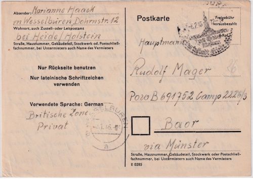 All.Bes./BZ - 6 Rpf. Ganzsache/Behelfsausgabe Wesselburen - Baar 1946