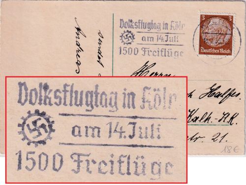 DR - Köln 1935 "Volksflugtag" Masch.werbestpl. Orts-Drucksache
