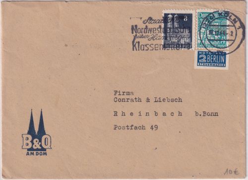 Bizone - 12 Pfg. Kölner Dom, Notopfer u.a. Brief Köln - Rheinbach 1948