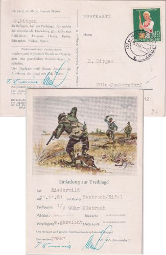BRD - Junkersdorf 1961 Einladungskarte zur Treibjagd