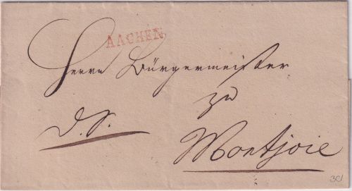 Preussen - Aachen roter L1 Dienstbriefhülle n. Monschau (Montjoie) ca. 1815