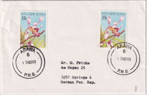 Papua Neuguinea - 2x35 t Orchideen Brief Arawa - Springe 1986