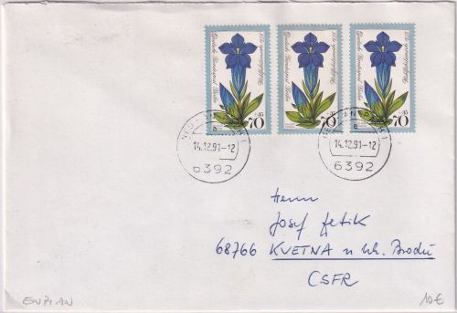Berlin - 3x70 Pfg. Wofa/Enzian Brief i.d. CSSR Neuanspach - Kvetna 1991
