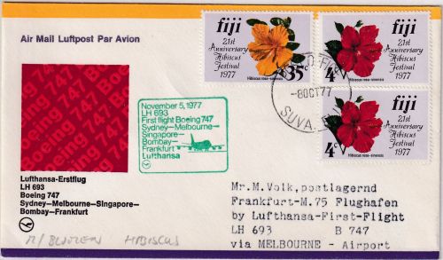 Fiji - 35+2x4 C. Hibiscus Zuleitung LH-Erstflug Melbourne - Frankfurt a/M 1977