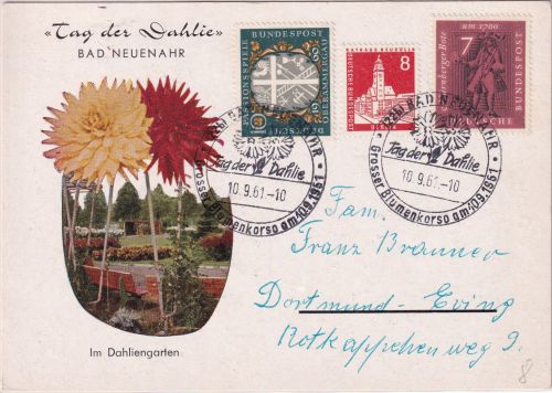 BRD - Bad Neuenahr Schmuckkarte SST "Tag der Dahlie" n. Dortmund 1961