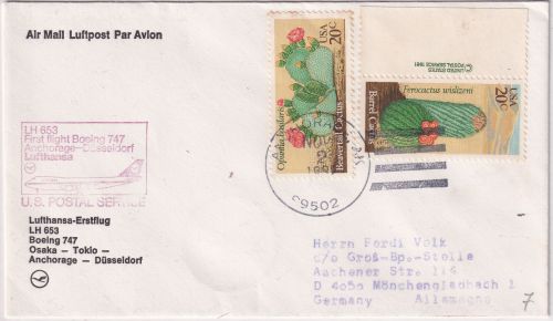 USA - 2x20 C. Kakteen Lufthansa-Erstflug Anchorage - Düsseldorf 1982