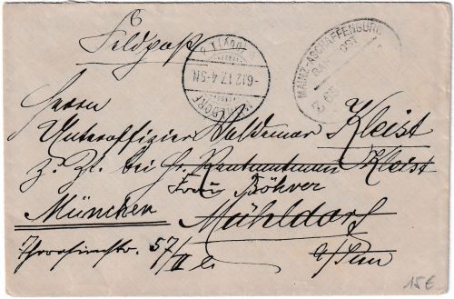 DR/Bayern - Feldpostbrief Gustavsburg - Mühldorf - München 1917 Weiterleitung