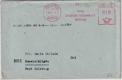 BRD - Altötting 1964 10 Pfg. AFS "Seraphisches Liebeswerk" Drucksache n. Kenels