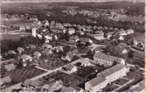 Bayern - Garching a.d. Alz Ortsansicht Luftaufnahme sw-Foto-AK gelaufen 1961