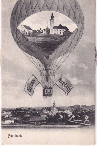 Bayern - Buchbach Ballonmotiv mech. Drehkarte gelaufen 1912