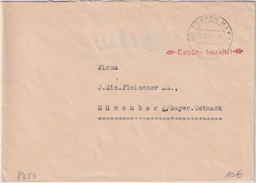 All.Bes. - Dorfen Markt 20.9.45 Gebühr bezahlt roter SKS-L1 Brief n. Münchberg