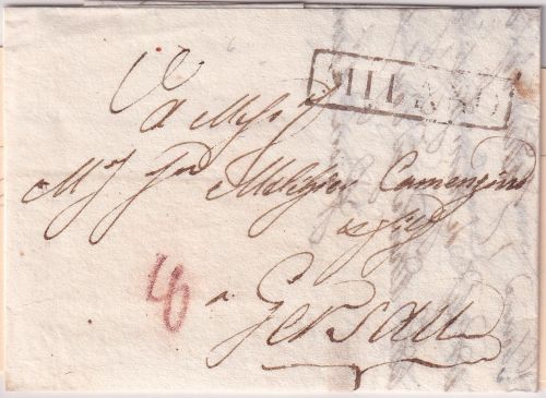 Österreich/Lombardei/Schweiz - Milano Ra1 Grenzfrankobrief n. Gersau 1821