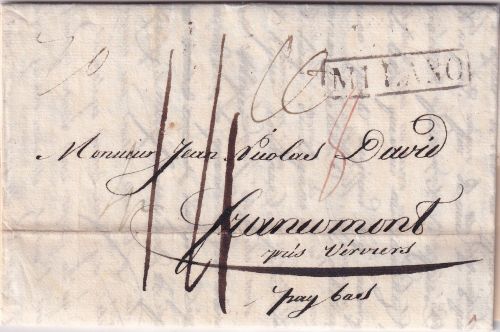 Österreich/Lombardei/Belgien - Milano Ra1 Grenzfrankobrief n. Francomont 1823