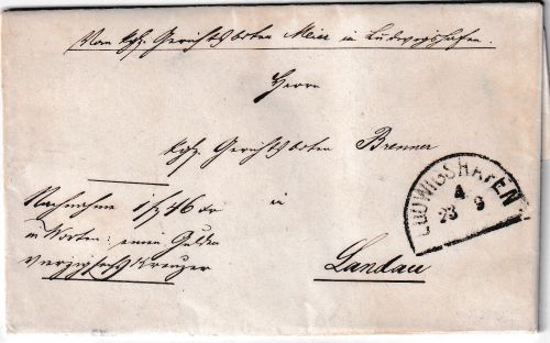 Bayern - Ludwigshafen 23/9 HKS Nachnahmebrief n. Landau - mit Inhalt 1862