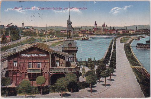 Rheinl.-Pfalz - Mainz Winterhafen Ruder-Verein farb. AK/Feldpost 1915