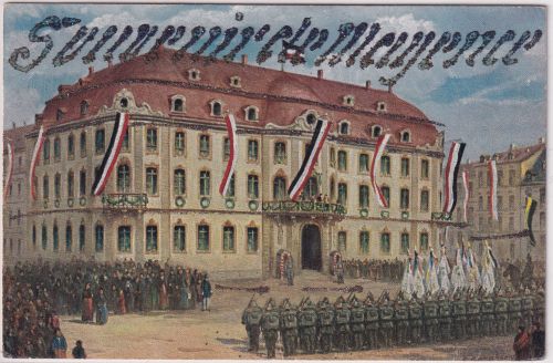 Rheinl.-Pfalz - Souvenir de Mayence farb. Glitter-AK ca. 1920