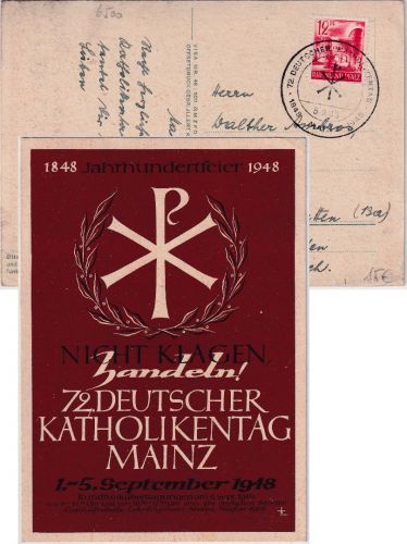 FZ/Rheinl.-Pfalz - Mainz 72. Dt. Katholikentag 1948 Sonderkarte + SST