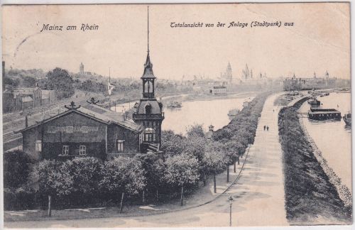 Rheinl.-Pfalz - Mainz Totalansicht v. Stadtpark aus sw-AK gelaufen 1908