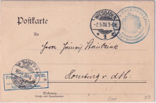 DR - Wiesbaden 1908 Frei d. Ablösung No.21 Kgl. Oberlandmesser Karte n. Homburg