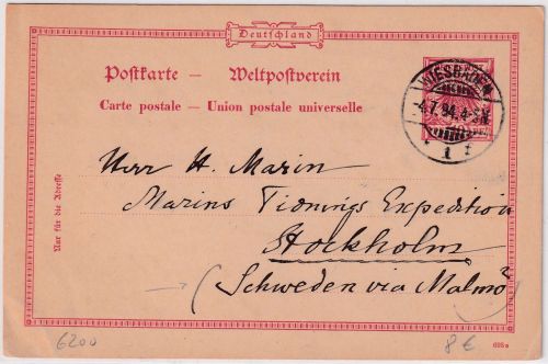 DR - 10 Pfg. K/A Ganzsache n. SCHWEDEN Wiesbaden - Stockholm 1894