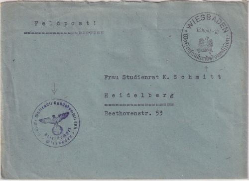 DR - Wiesbaden Waffenstillstandskommission Feldpostbrief n. Heidelberg 1940