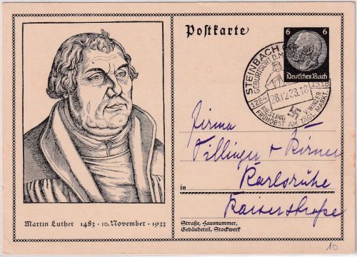 DR - Steinbach (Kr. Baden) Handwerbestempel 6 Pfg. Sonderganzsache 1933