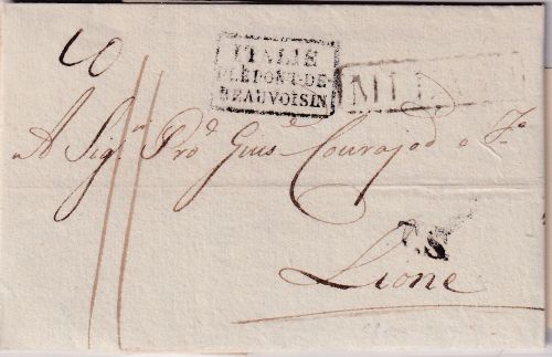 Österreich/Lombardei/Frankreich - Milano Ra1 Grenzfrankobrief n. Lyon 1822