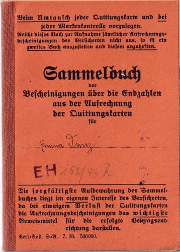 DR - Landesversicherungsanstalt Sachsen-Anhalt Beitragsbüchlein Mühlhausen 1943