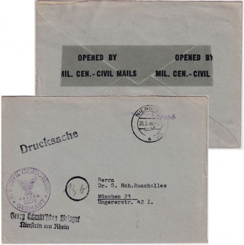 FZ - Nierstein 1946 Gebühr bezahlt L1 Drucksache n. München - US-Zensur