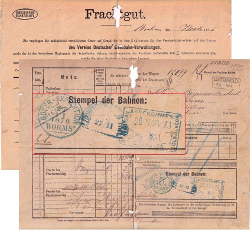 DR - Eisenbahn-Frachtgutschein Bochum - Odenheim 1876