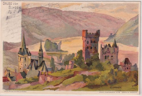Rheinl.-Pfalz - Bingen farb. Künstlerkarte (C.Pfaff) ungelaufen ca. 1900