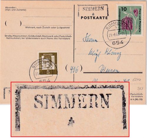 Preussen/BRD - Simmern apt. preuss. Ra2 philatel. Karte n. Viersen 1963