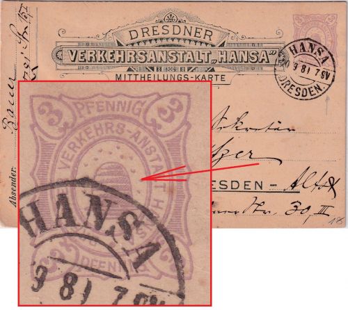 DR - Privatpost Hansa Dresden 3 Pfg. Ganzsache "Bienenstock" Ortskarte 1881