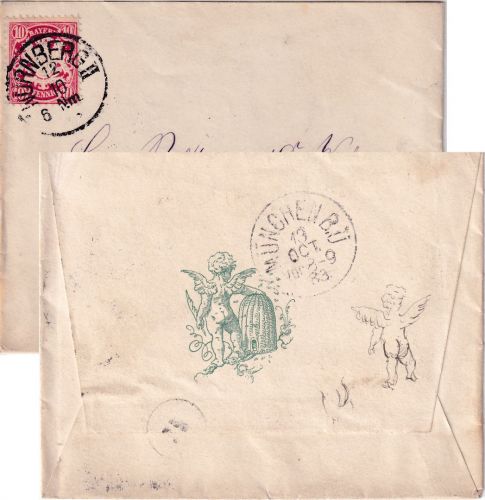 Bayern - Nürnberg 1883 Zierbrief (Engel/Bienenstock) n. München