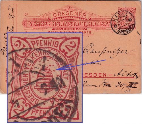 DR - Privatpost Hansa Dresden 2 Pfg. Ganzsache "Bienenstock" Ortskarte
