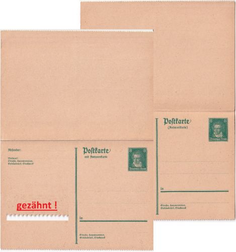 DR - 8/8 Pfg. Beethoven Antwortganzsache beide Teile unten gezähnt ungebraucht
