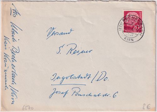 BRD - (22b) Becherbach ü. Kirn Poststelle I Brief n. Ingolstadt 1958