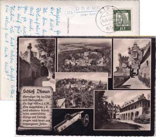 BRD - (22b) Dhaun ü. Kirn Landpost-L2 Karte n. Mainz 1962