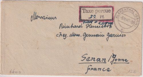 Saar - Klarenthal (Saar) 1947 Taxe percue Ra2 Brief n. FRANKREICH