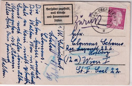 DR - Idar-Oberstein 6.11.44 Karte n. Wien - Retourzettel