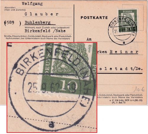 BRD - Birkenfeld (Nahe) 1962 aptierter Tagesstempel Karte n. Ingolstadt