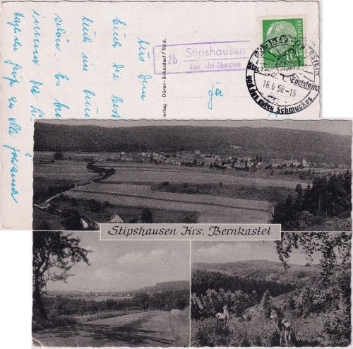 BRD - (22b) Stipshausen ü. Idar-Oberstein Landpost-Ra2 Ansichtskarte 1958