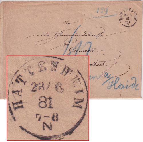 DR - Hattenheim 23/6 81 nachv. Th&T-K1 Dienstbrief n. Grebenroth - Nachporto