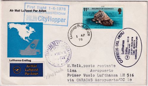Guernsey - Lufthansa Erstflug Caracas-Lima Zuleitungspost NLM CityHopper 1978
