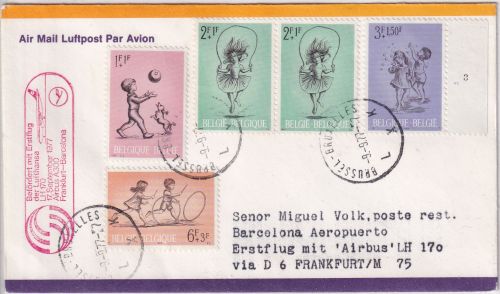 Belgien - Lufthansa Erstflug Frankfurt Barcelona Zuleitungspost Brüssel 1977