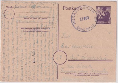 All.Bes./Berlin-Brandenburg - 6 Pfg. Bär Ganzsache Berlin-Steglitz 31.12.45