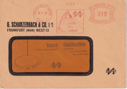 DR - Frankfurt a/M 1932 12 Pfg. AFS "Licht ist Leben" Firmenkuvert