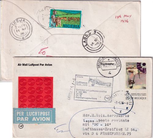 Belgien - Lufthansa Erstflug Frankfurt a/M - Lagos Zuleitungspost 1976